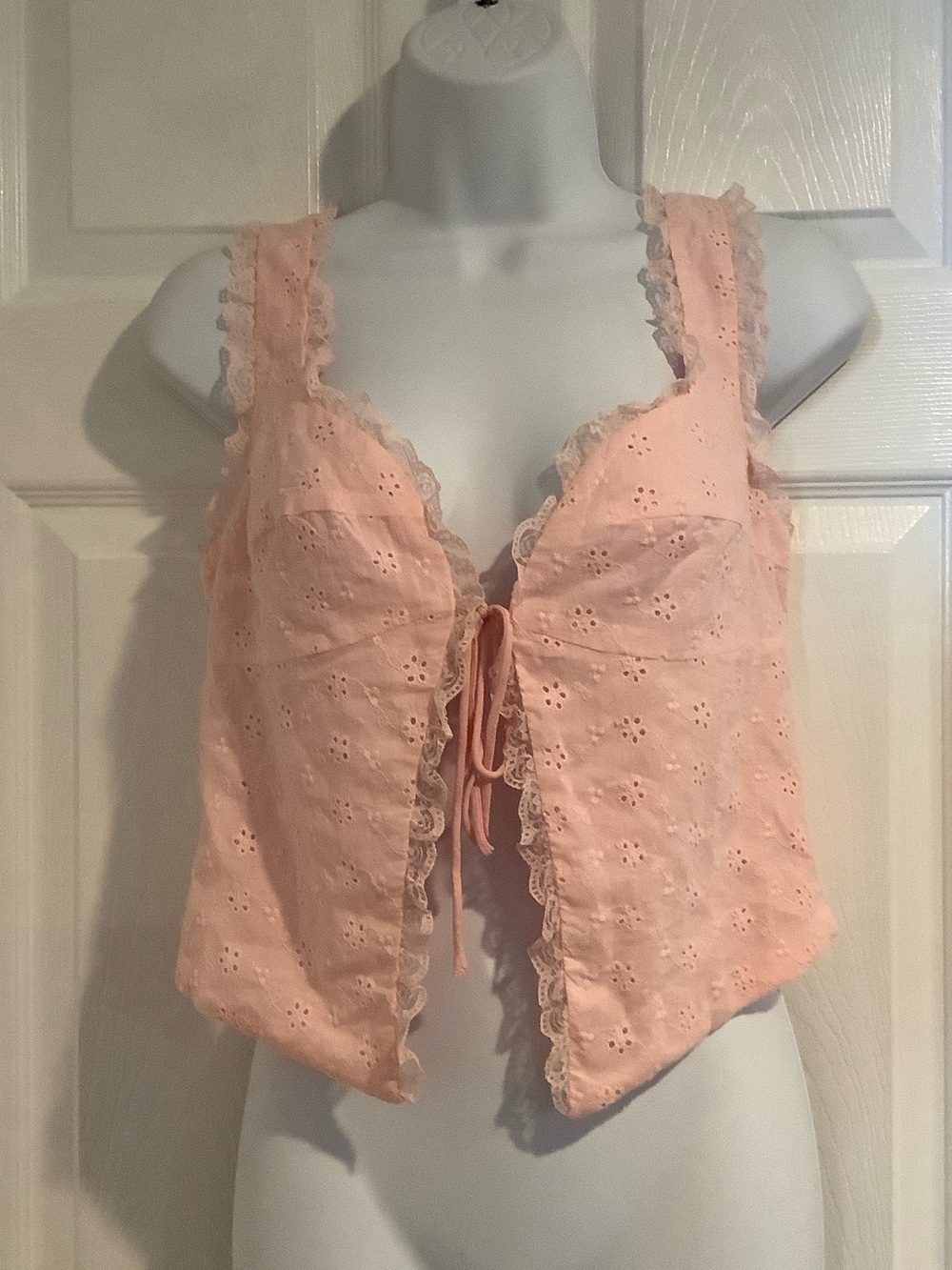 PRINCESS POLLY Pink Eyelet Lace Open Tie Front Coquette Girly Twee Top 4